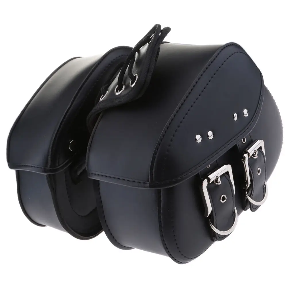 Motorcycle Saddle Bags Two Black Leather Side Pouch Panniers PU Leather 