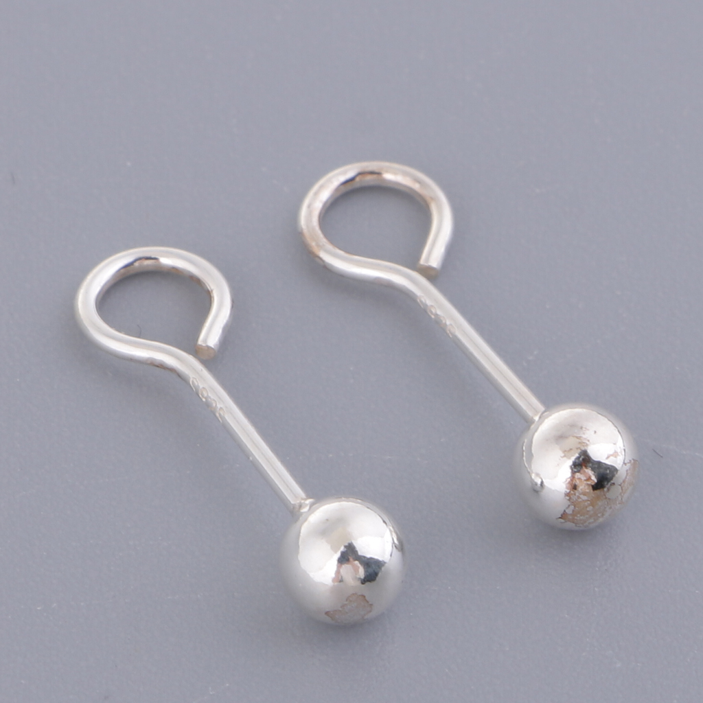1 Pair Sterling Silver Earwire Ball French Earring Hook Studs Findings Posts