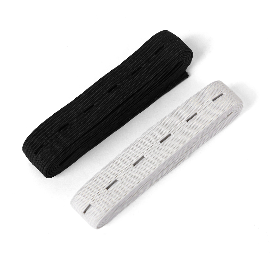 2x Knit Stretchable Sewing Bands Buttonhole Belt 3/4 Inch Black & White