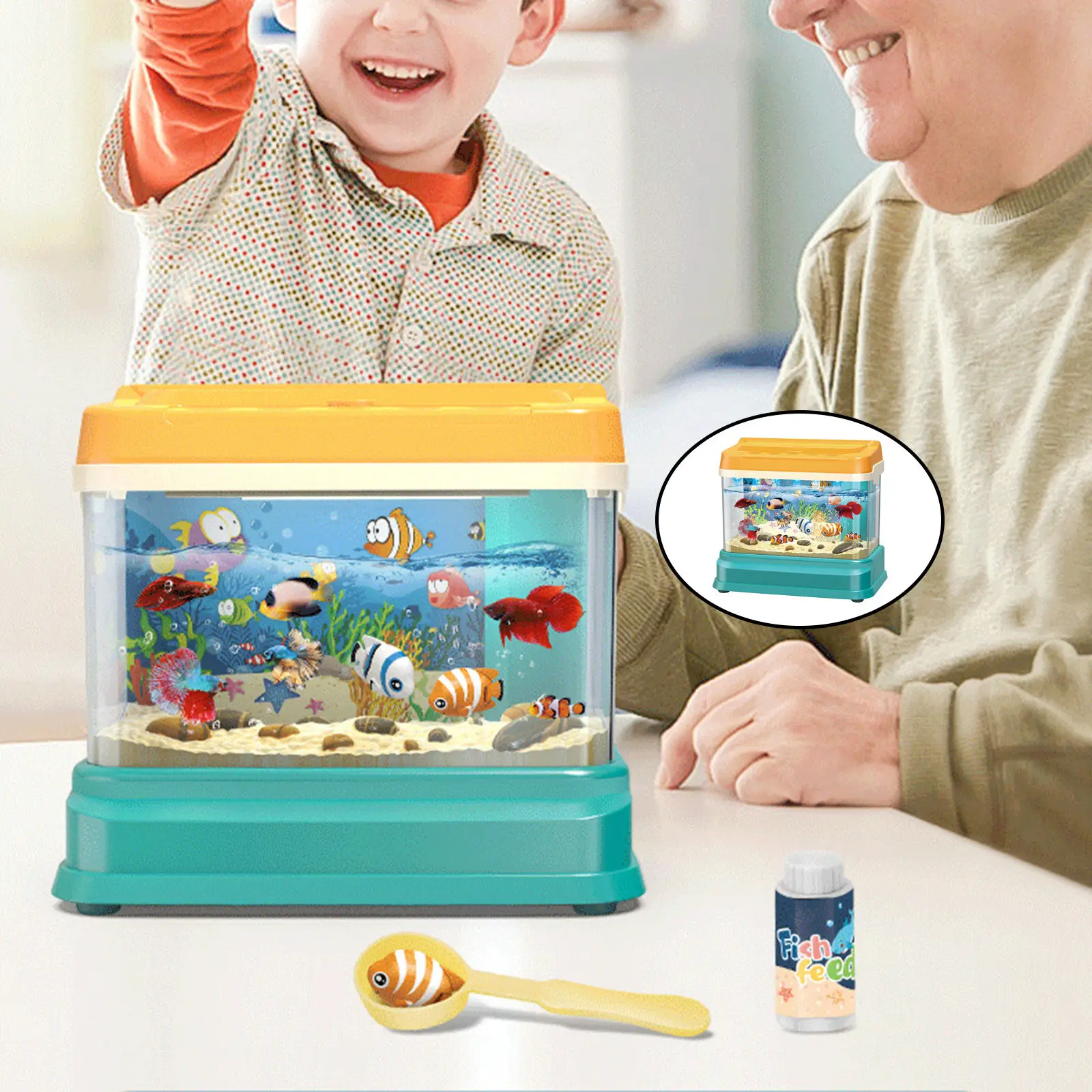 Kid Fishing Toy Fish Tank Water Circulation Set Aquarium Fish Rod Gifts Music Light Parent-child Interactive