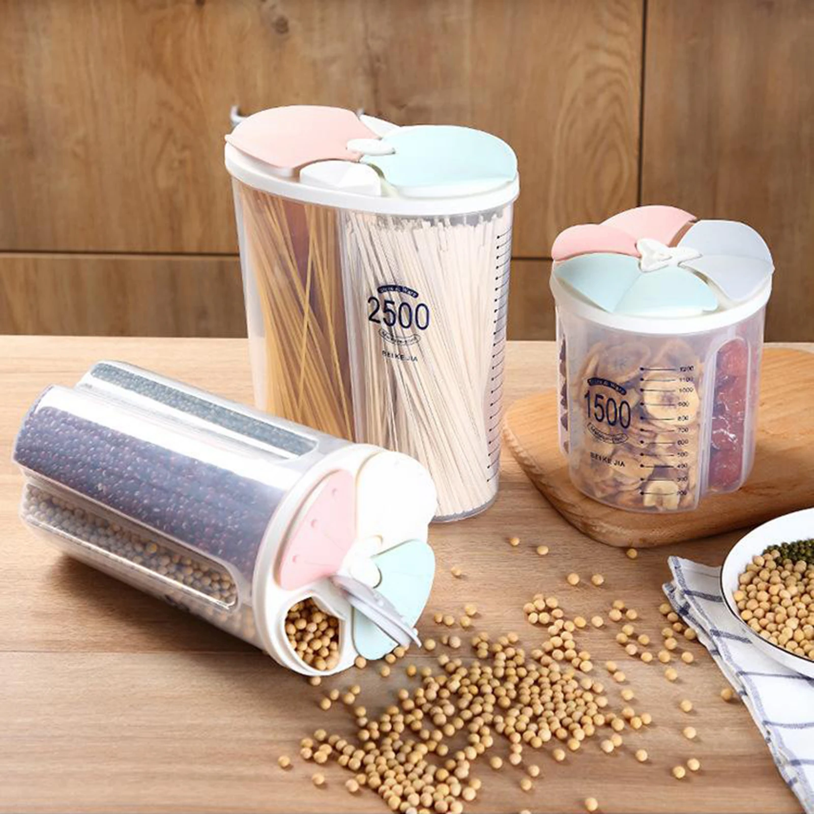 1500/2500ML Cereal Dispenser Storage Box Kitchen Dry Food Grain Rice Container