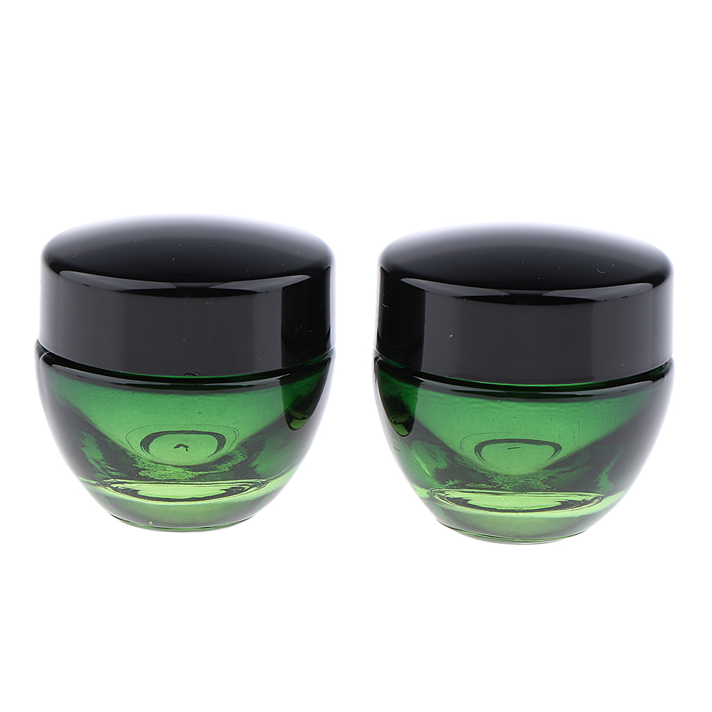 Set of 2Pcs, 15/50 Gram, Empty, Glass Makeup Cream Jars, Lotion Bottles, Cosmetics Containers, Refillable ( Ombre Green Color)