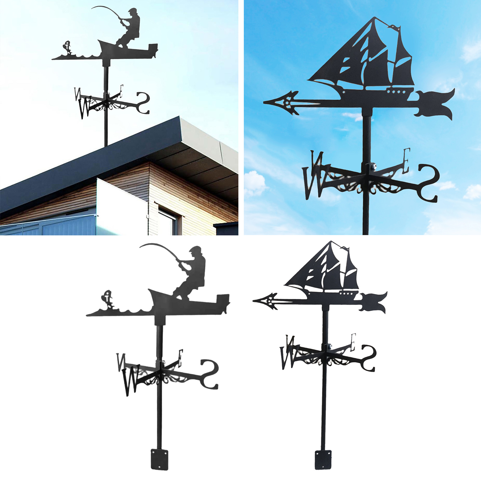 Creative Metal Sailboat Wind Vane Wind Direction Indicator Outdoor Yard Garden Decor