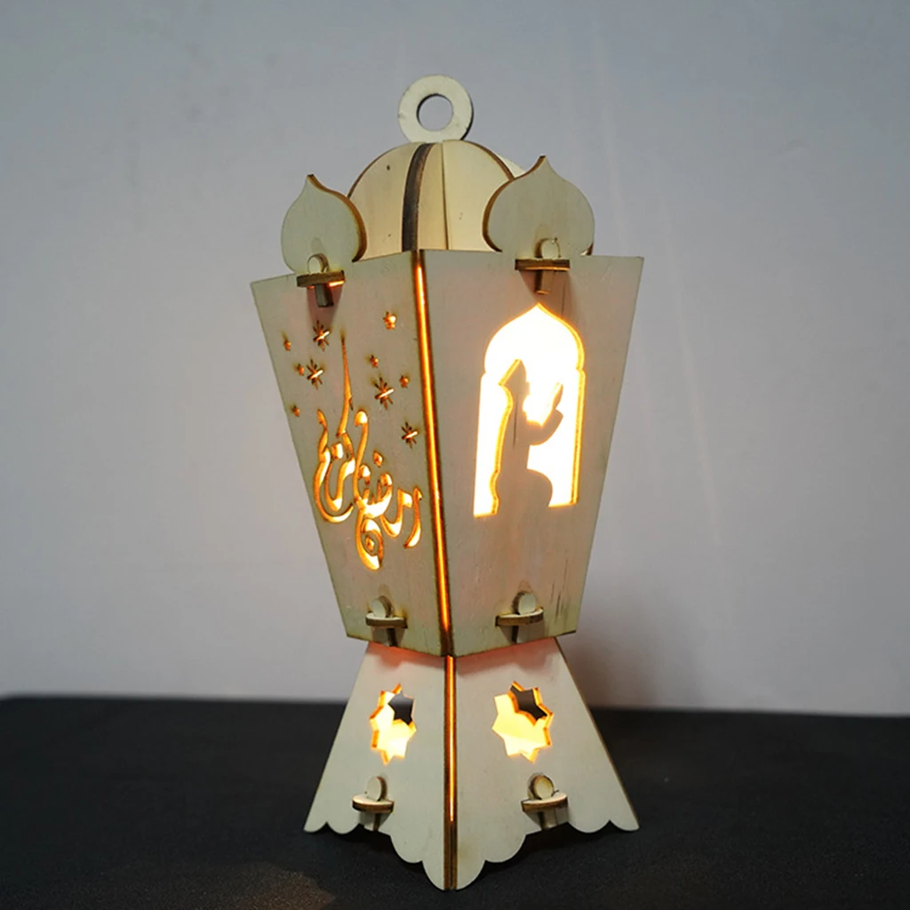 Muslim Festival Light Ramadan Eid Mubarak Decorations Wooden Ornaments LED Lamp Lighthouse Islam Party Supplies