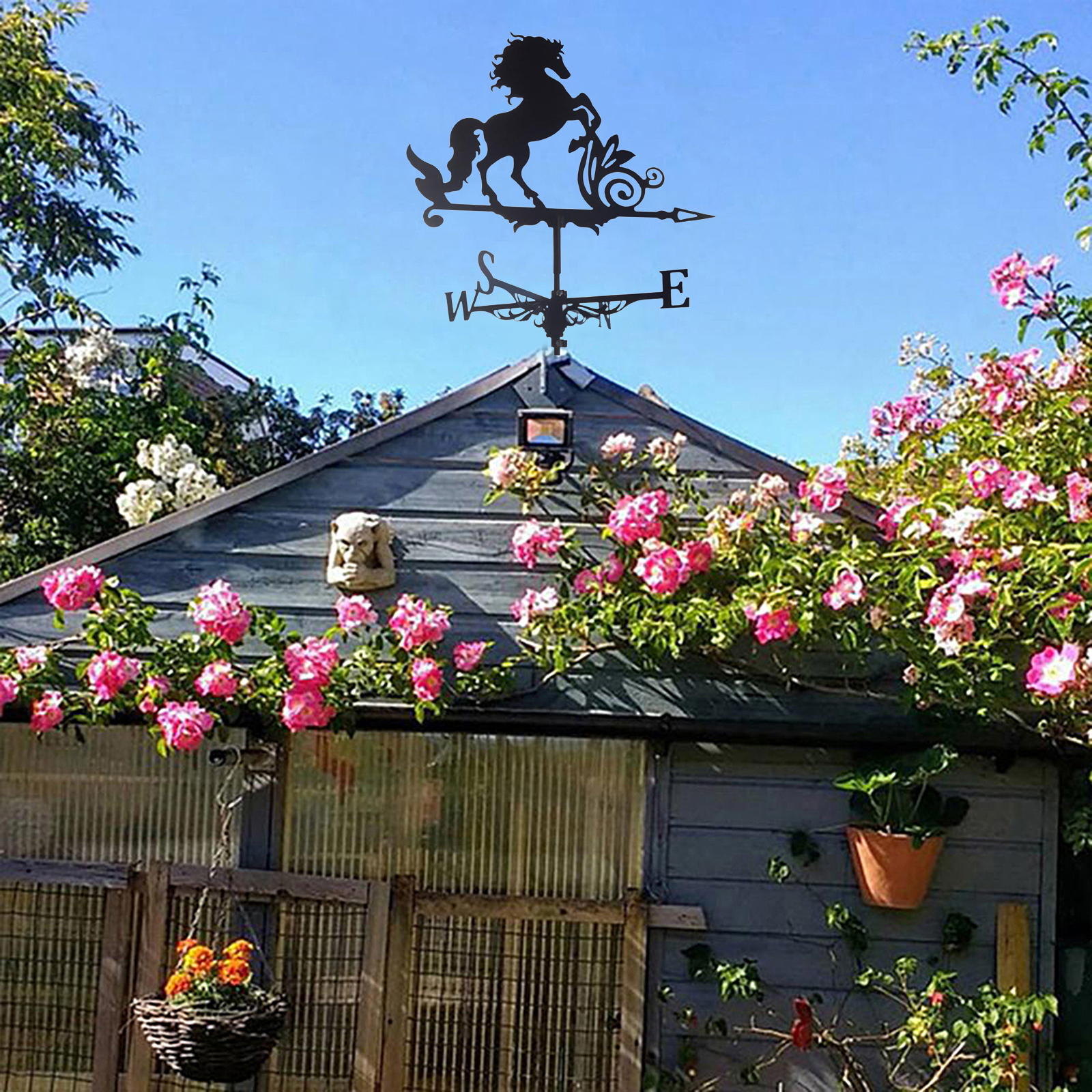 Premium Backyard Garden Decoration Weather Vane, Heavy Duty Iron Wind Mill Horse Design
