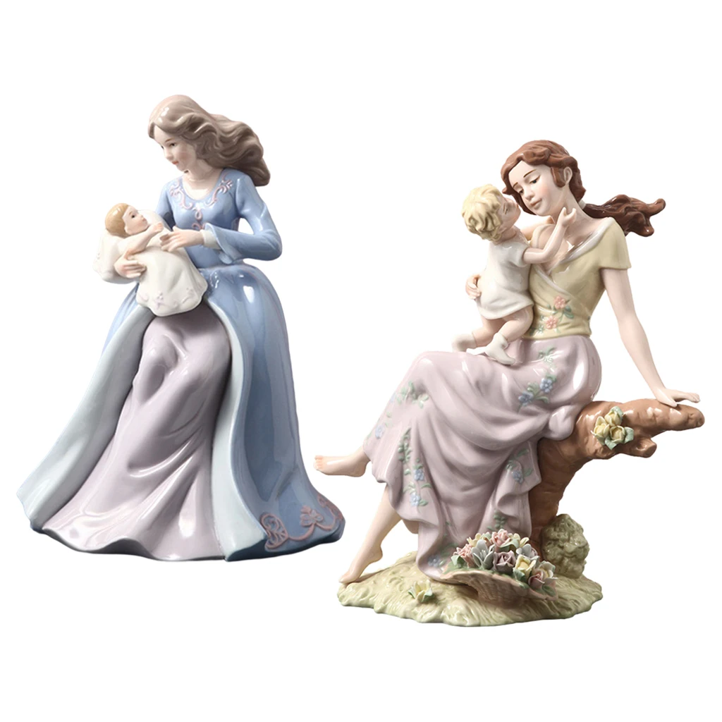 Nordic Ceramic Mother and Kid Character Statue Hand-Painted Figure Modern Home Bookshelf Tabletop Decor Crafts Ornaments