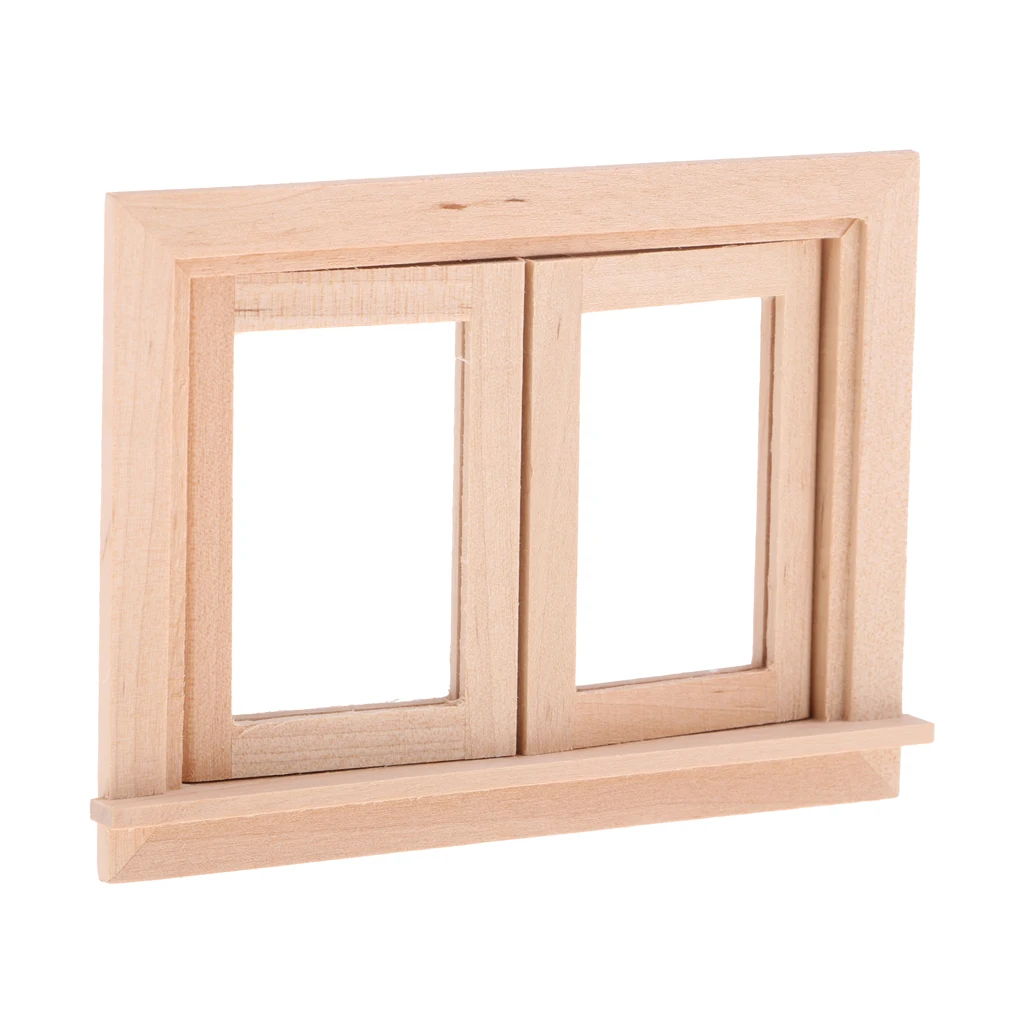 Unpainted 1/12 Miniature 2Pane Window Frame for Dollhouse Making Room Home Decor