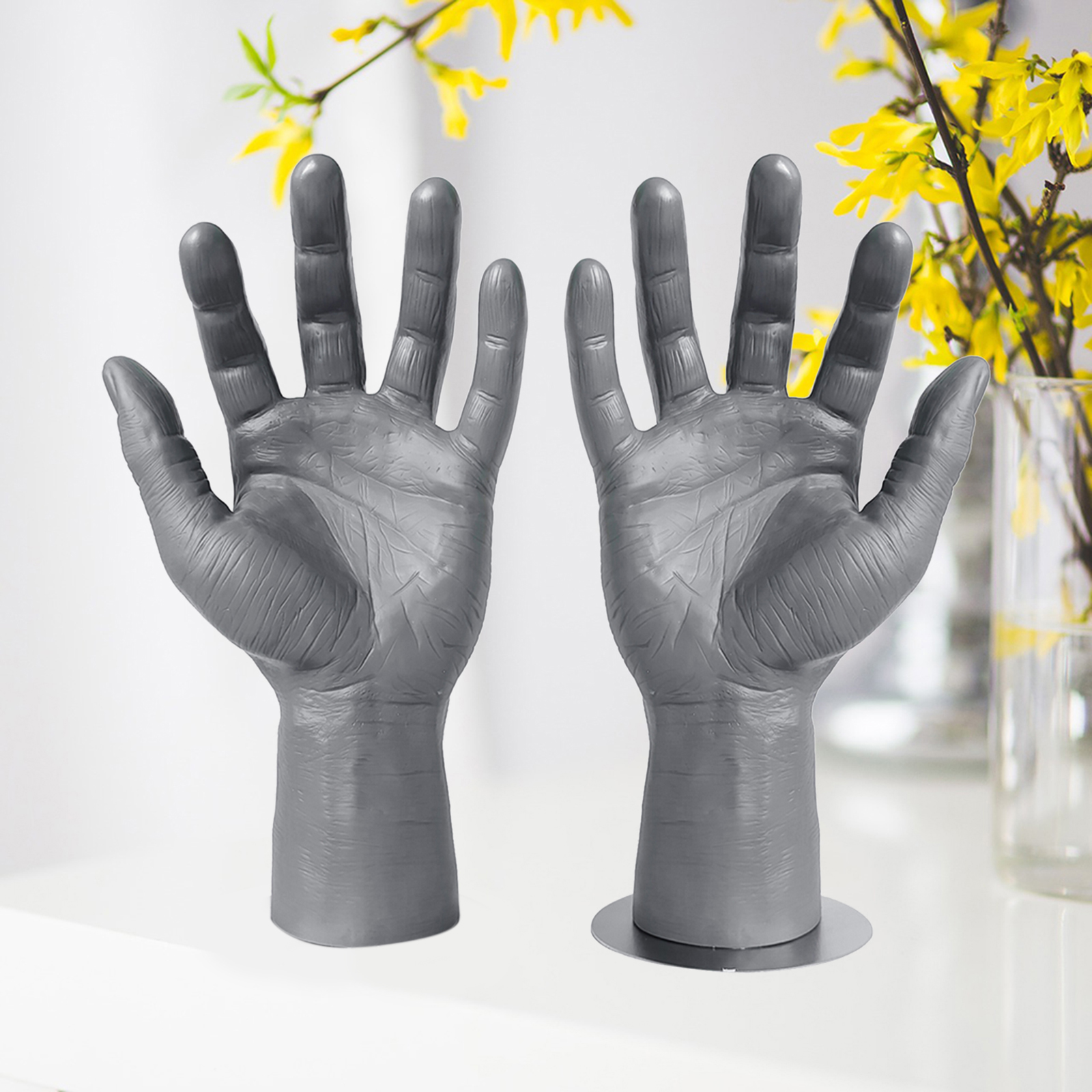 Realistic PVC Male Mannequin Left Hand, Men's Hand Displays Jewelry Organizer Stand Holder, Showing for Home Decor Gray