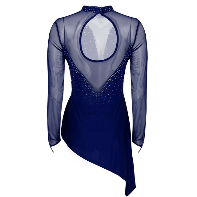  Vestido de patinaje artístico para mujeres y niñas, baile,  rendimiento hecho a mano, ropa de competición, vestidos de patinaje, manga  larga, azul, S : Ropa, Zapatos y Joyería