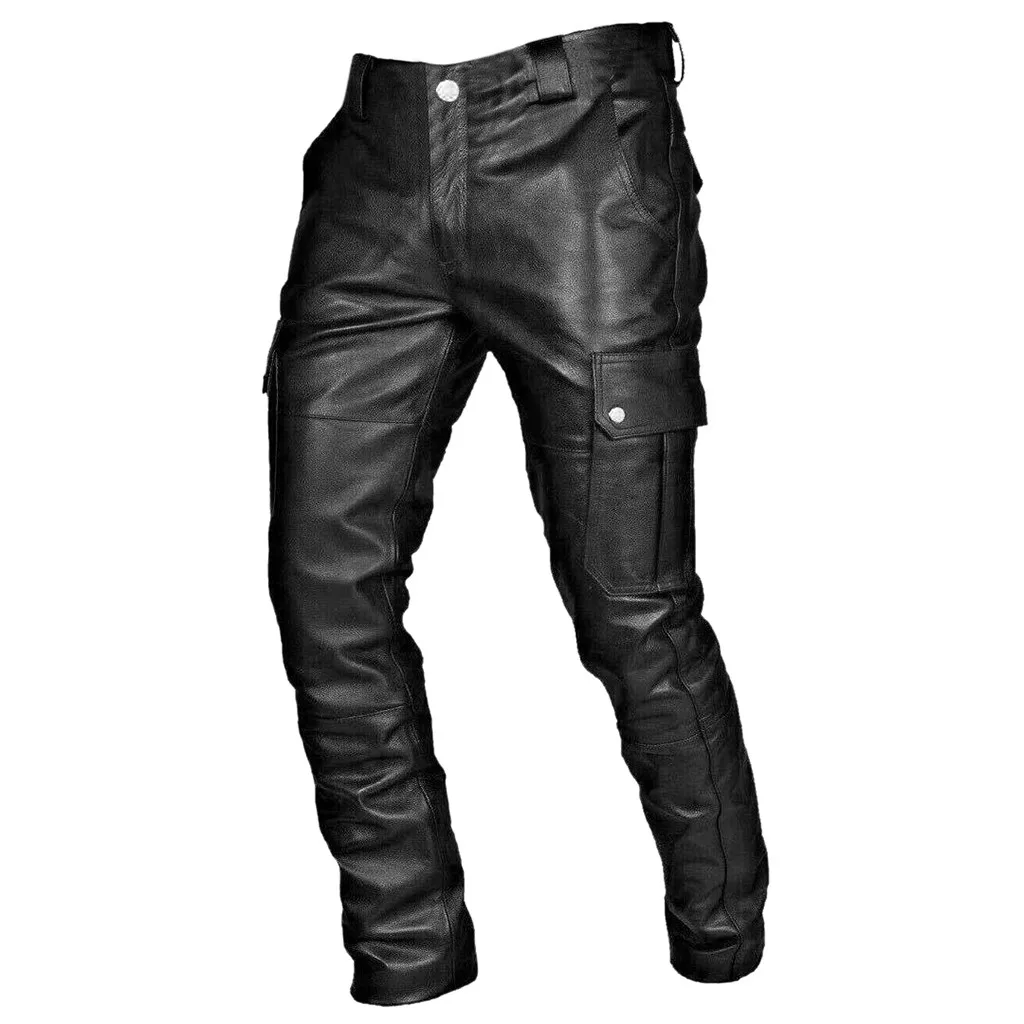 cargo pants streetwear Men Leather Casual Pants Punk Retro Goth Slim Fit Elastic Style Fashion Leather Trousers Motorcycle Pants Thin Streetwear #T1G slim cargo pants