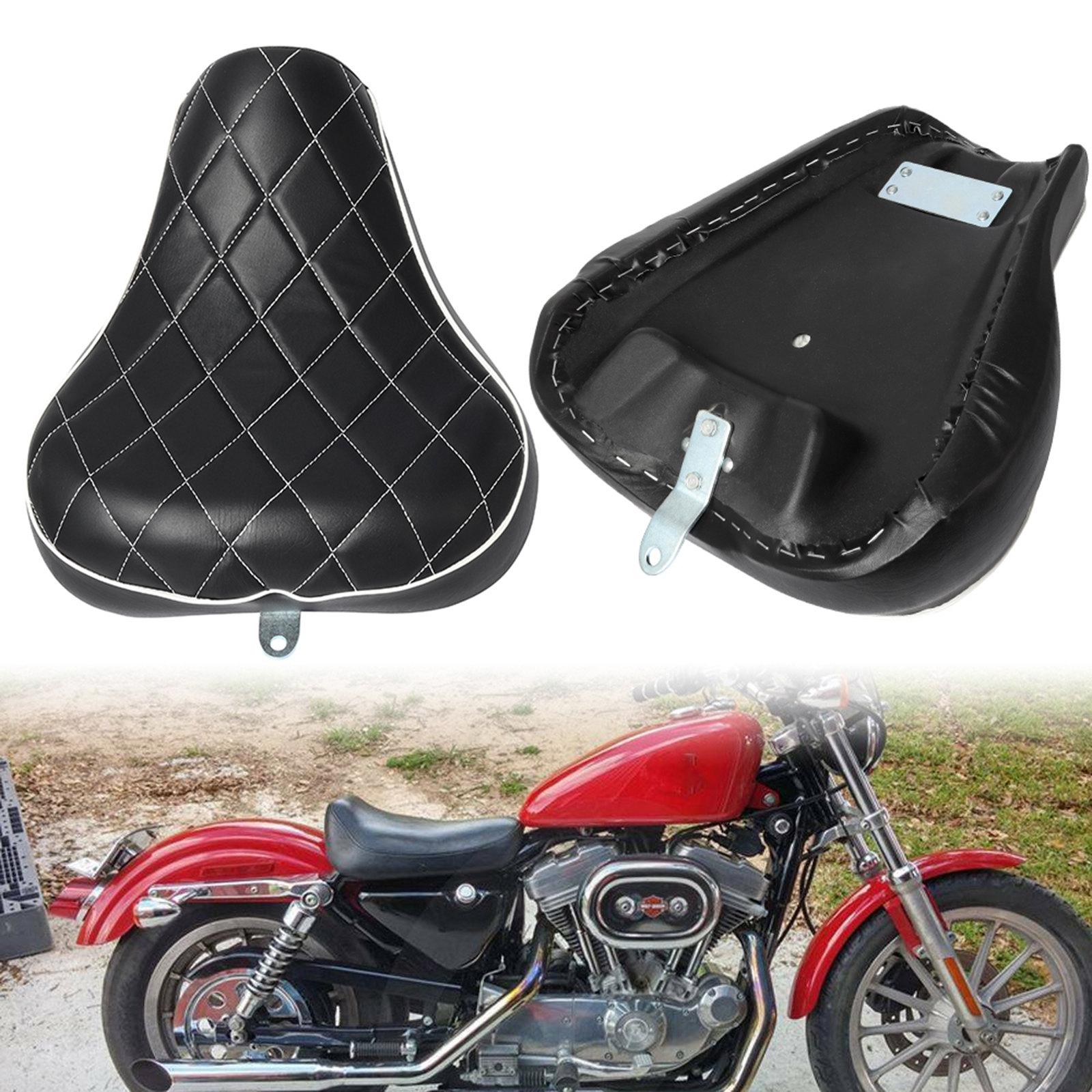 Leather Motorcycle Rider Driver  Seat Cushion Fits for Harley  XL1200C XL883C XLH883 XL1200S Replacement Parts Acc Black
