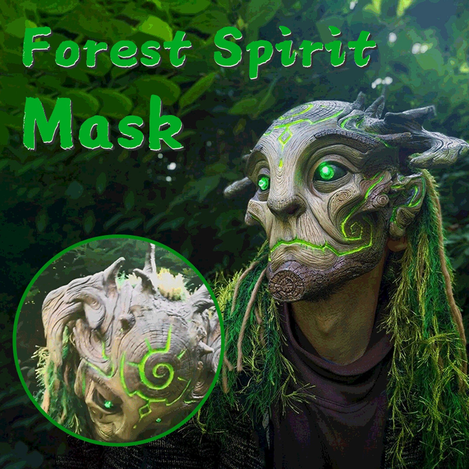 Forest Spirit Mask for Halloween Realistic Green Elves Spirit 