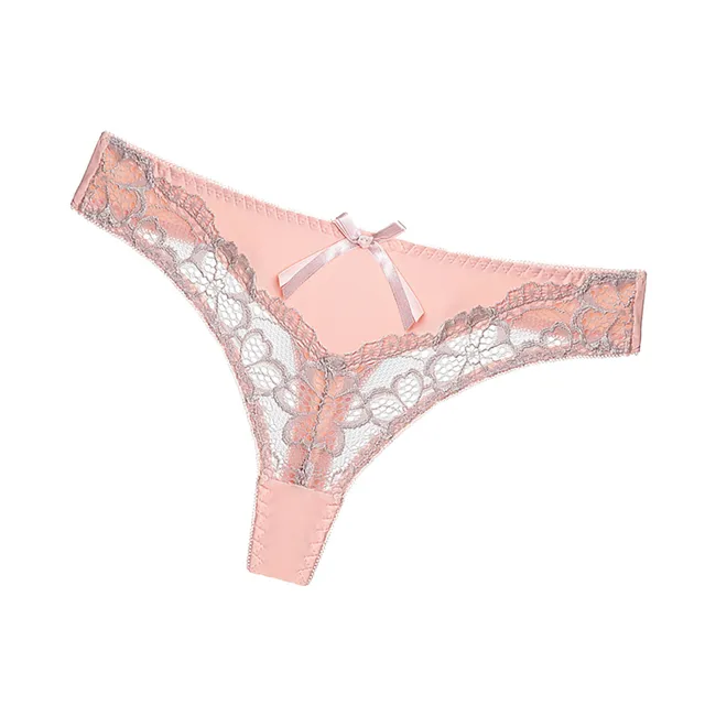 New Lace Mid RiseThong Panties Sexy See-Through Lingere Female Cotton  Knickers Bow Briefs Underwear Women Hollow Underpants