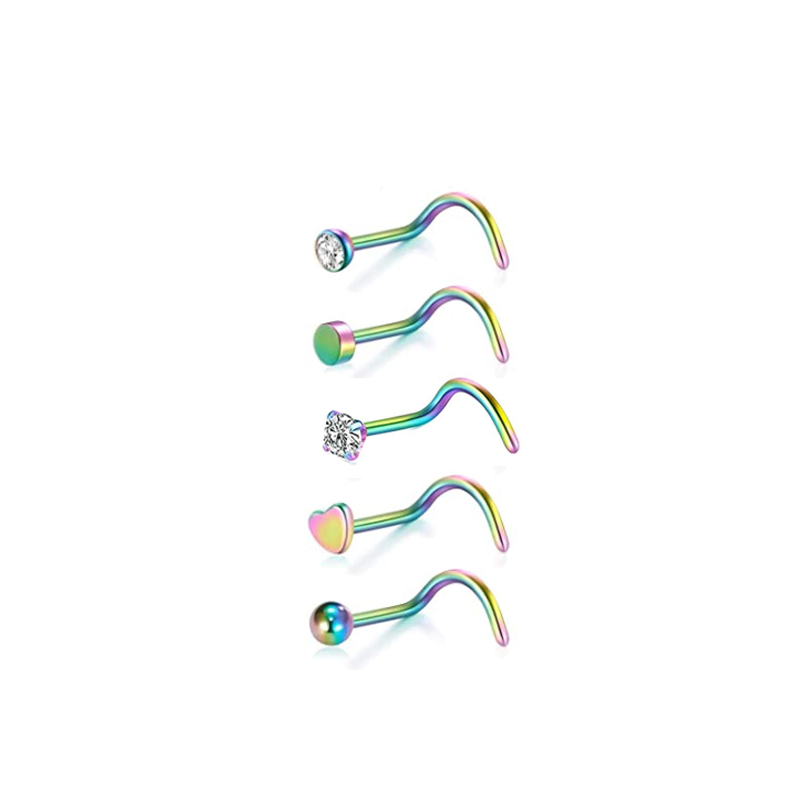 Piercing De Nez En Titane Forme L - Taille 20G (0.8 Mm) - Longueur Tige 7 Mm - Hypoallergénique, Sans Nickel