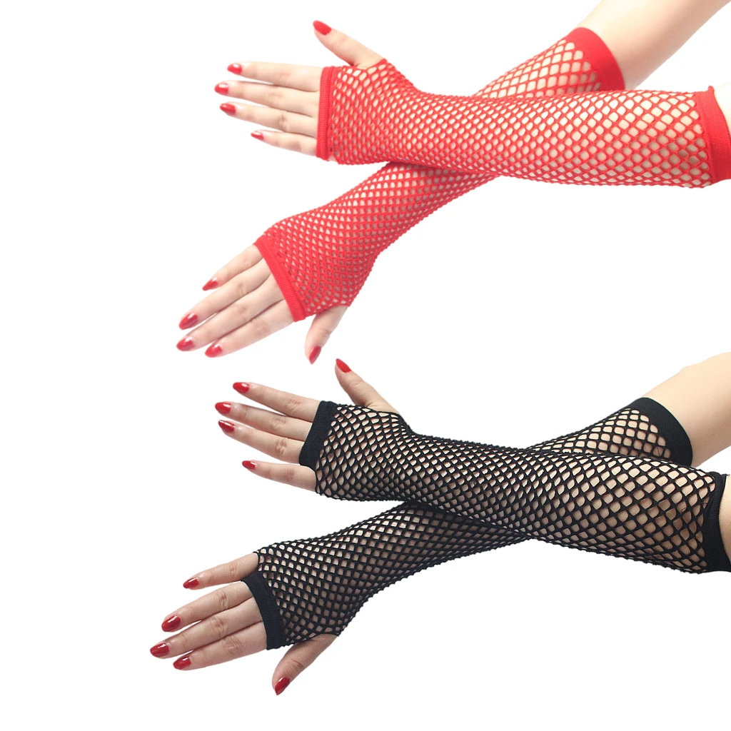 Net Fingerless Gloves Women's Fashion Long Length Fishnet Fingerless Gloves Party Gloves Theme Party Women Costume 