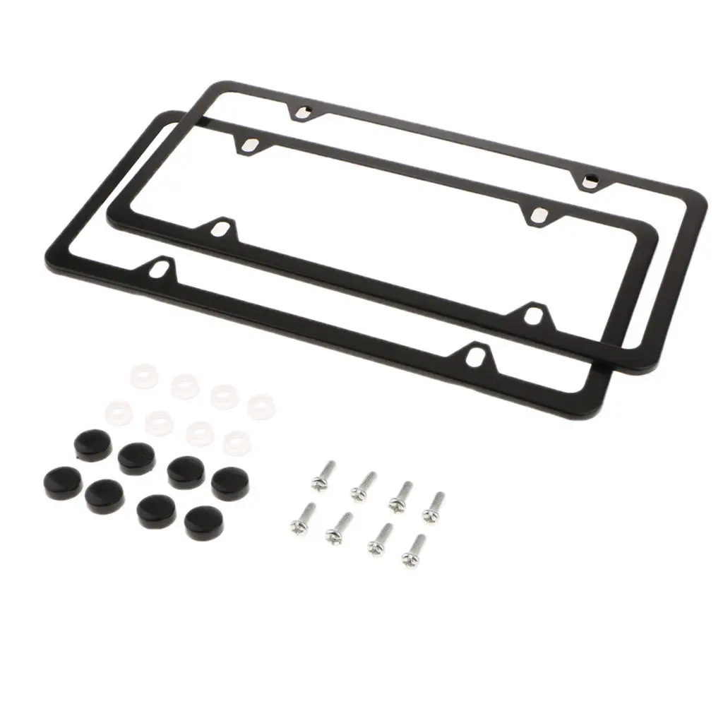 1 Pair 4-Hole License Plate Frame Stainless Steel Mirror with Screws