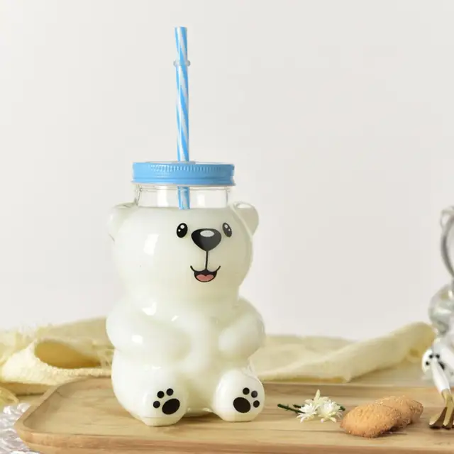 500ml Cartoon Bear Design Straw Cup Glass Water Bottle Cup With Straw  Tumbler Cup Milk Water Drinking Cup Tumblers Mug Drinkware - Water Bottles  - AliExpress