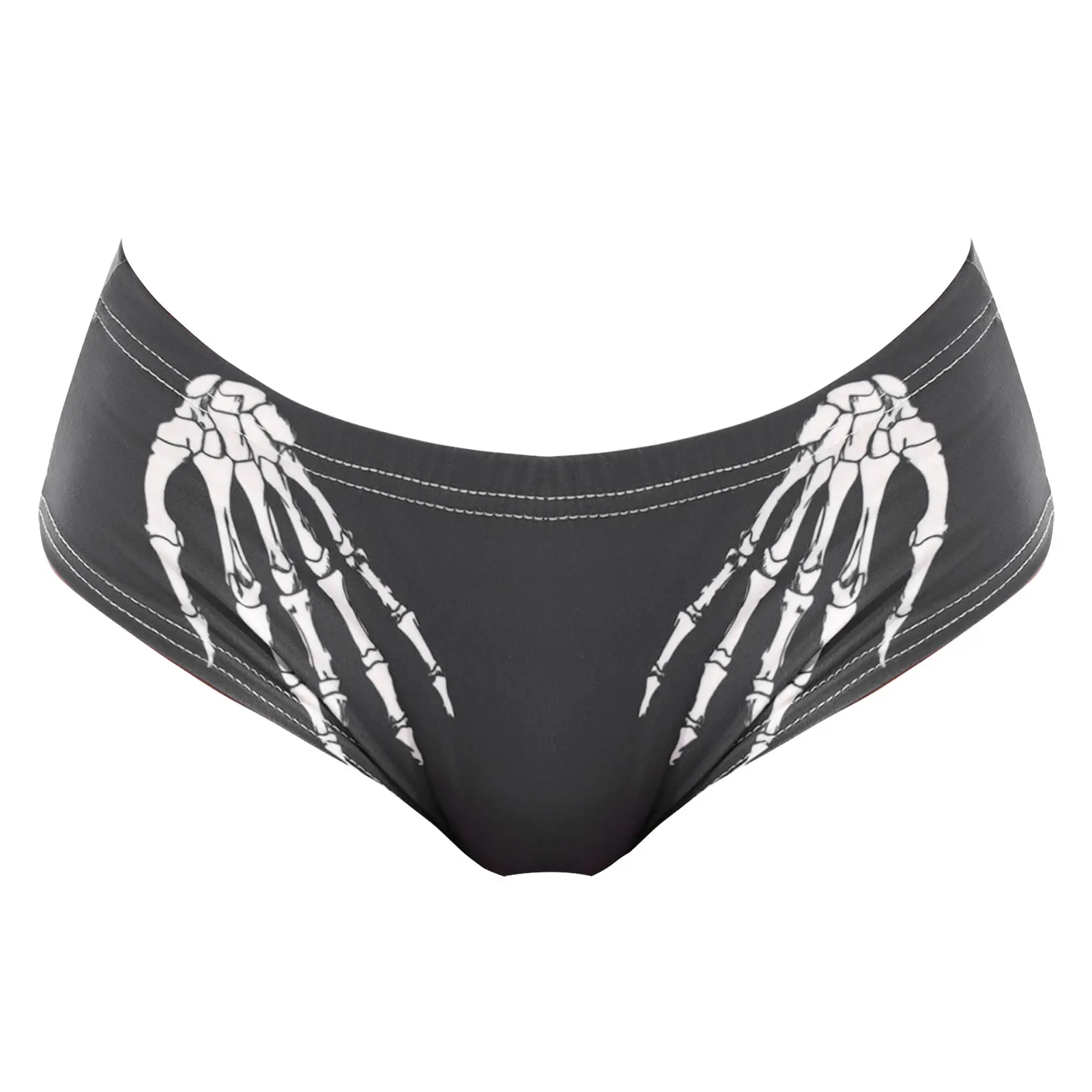 Women Gothic Hand Skeleton Printed Panties Underwear Low Waist Briefs Elastic Waistband Bikini Bottom Halloween Costumes