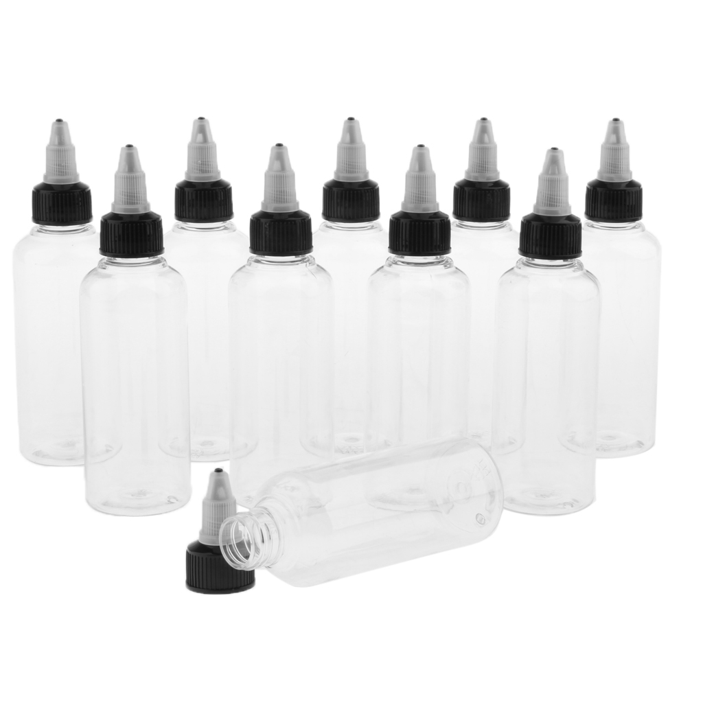 10x 100ml Plastic Bottle with  Top Cap - Solvents/Oils/Paint/Ink/Liquid