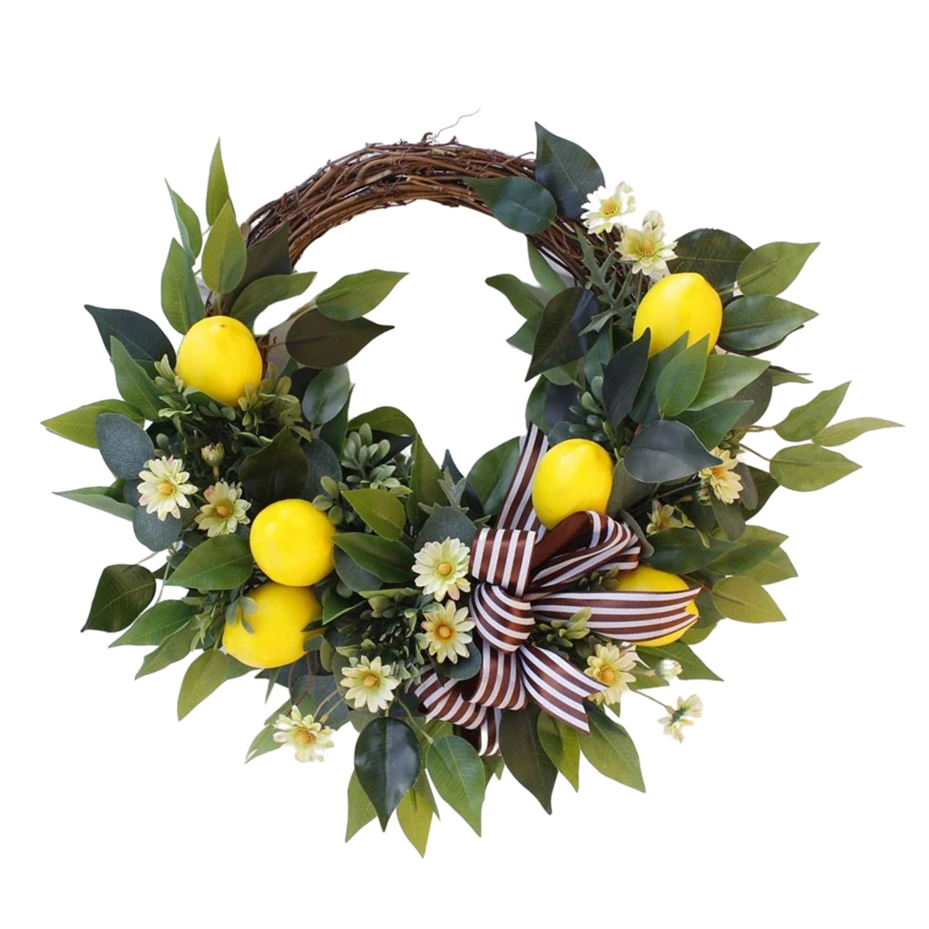 50cm Handmade Artificial Lemon Wreath Garland Hanging Ornament Flower Door Wall Decor