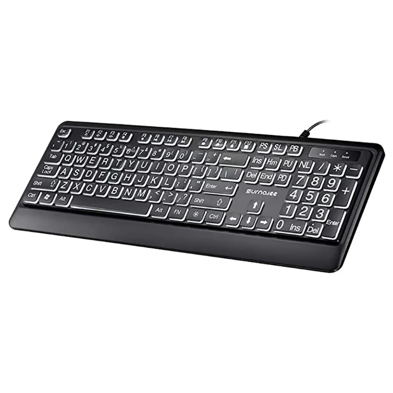 Large Print LED Lighted Computer Keyboard Full Size USB Multy Color Backlit Keys 
