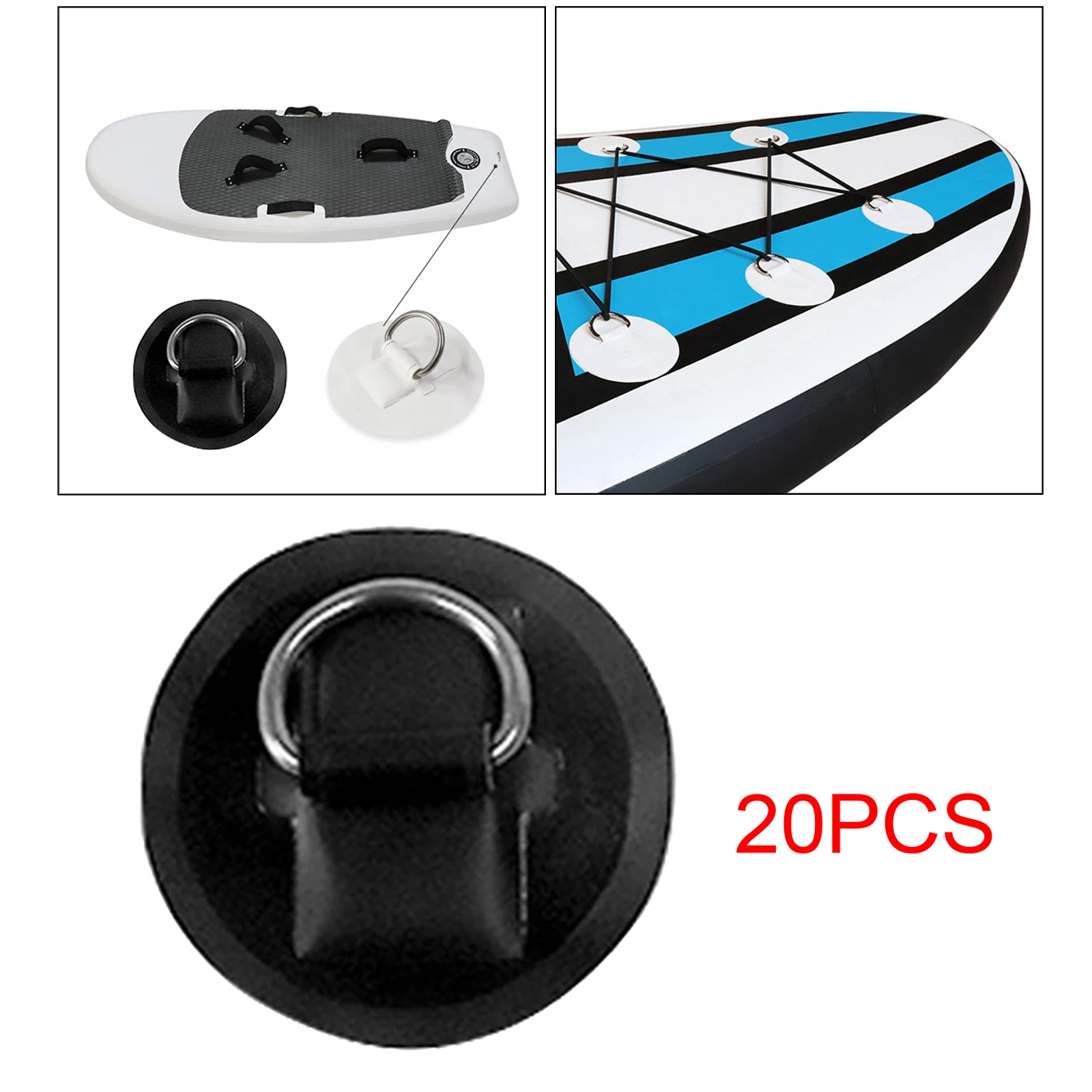 20pcs Inflatable Boat D-ring PVC Round Pad/Patch Watercraft Inflated Kayak Rubber Raft Rigging Rope D Buckles Parts Accessories