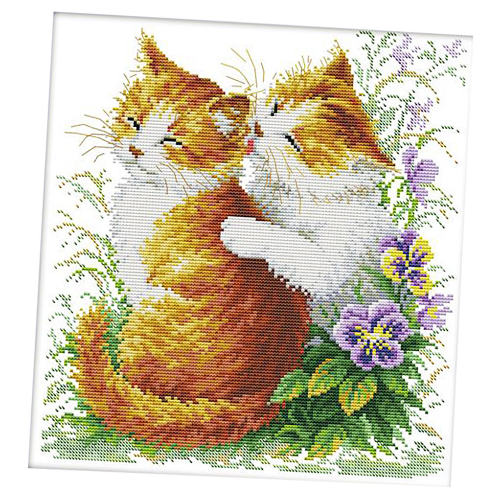 Stamped Cross Stitch Kits With Printed Pattern - Kissing Cats, for Embroidery Art Cross-Stitching Lover