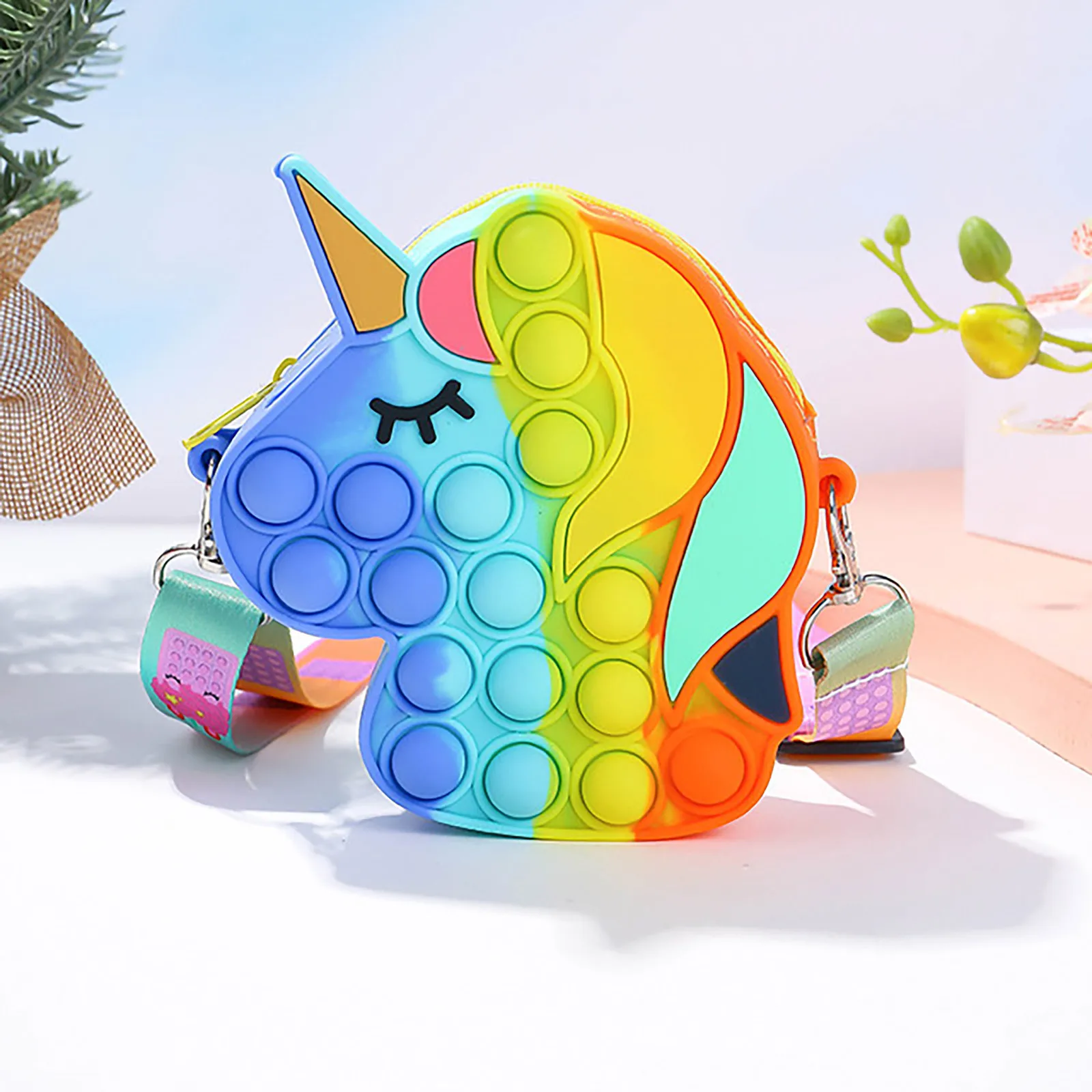 stress squeeze toy Rainbow Poppet Push Bubbles Toy Unicorn Kawaii Coin Purse Children Wallet Ladies Bag Silica Gel Simple Dimple Fidget Toy dna stress ball