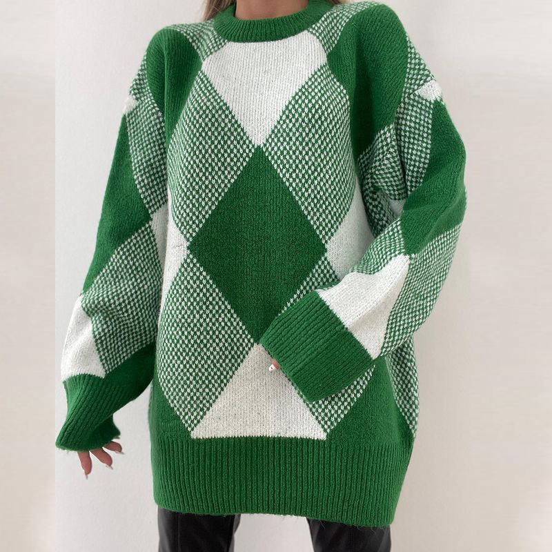 Waliicorners Oversized Sweater Women Loose Plaid Long Sleeve Knitted Casual Soft Outwear Pullover Women Sweater Female 10 Hdbb3ff3f245541939f65552925db9756j