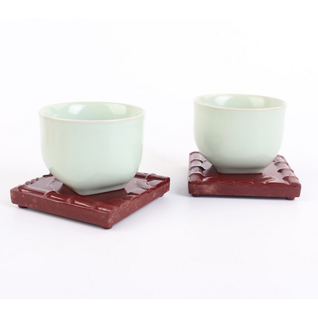 Melamine Cup Coaster Square Teacup Drinks Serving Mat Tableware Placemat, 1 Piece, Bamboo Pattern, Home Office