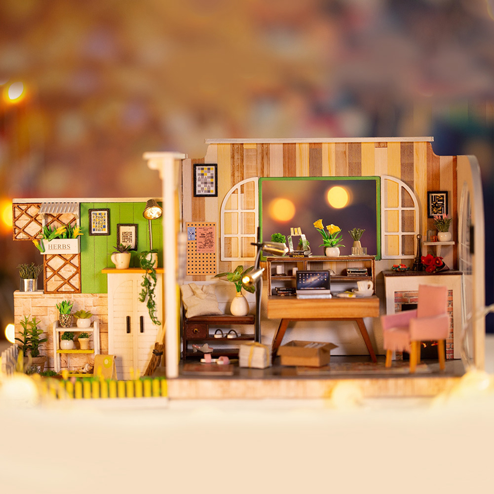 3D Dollhouse Miniature with Furniture, DIY House Kit with Display Case 1:24 Scale Creative Room