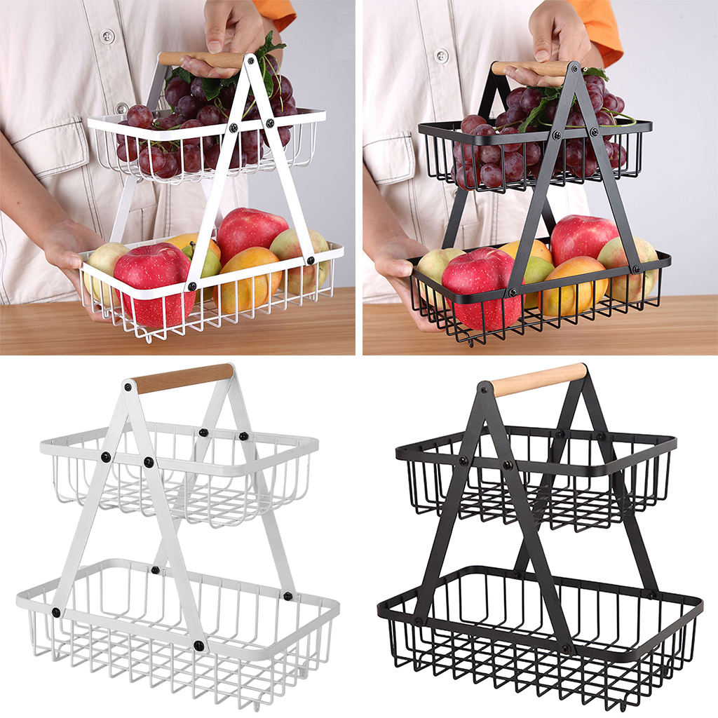 Wrought Iron Detachable Fruit Basket Countertop Snacks Bread Vegetable Holder Multifunction Storage Organizer Display