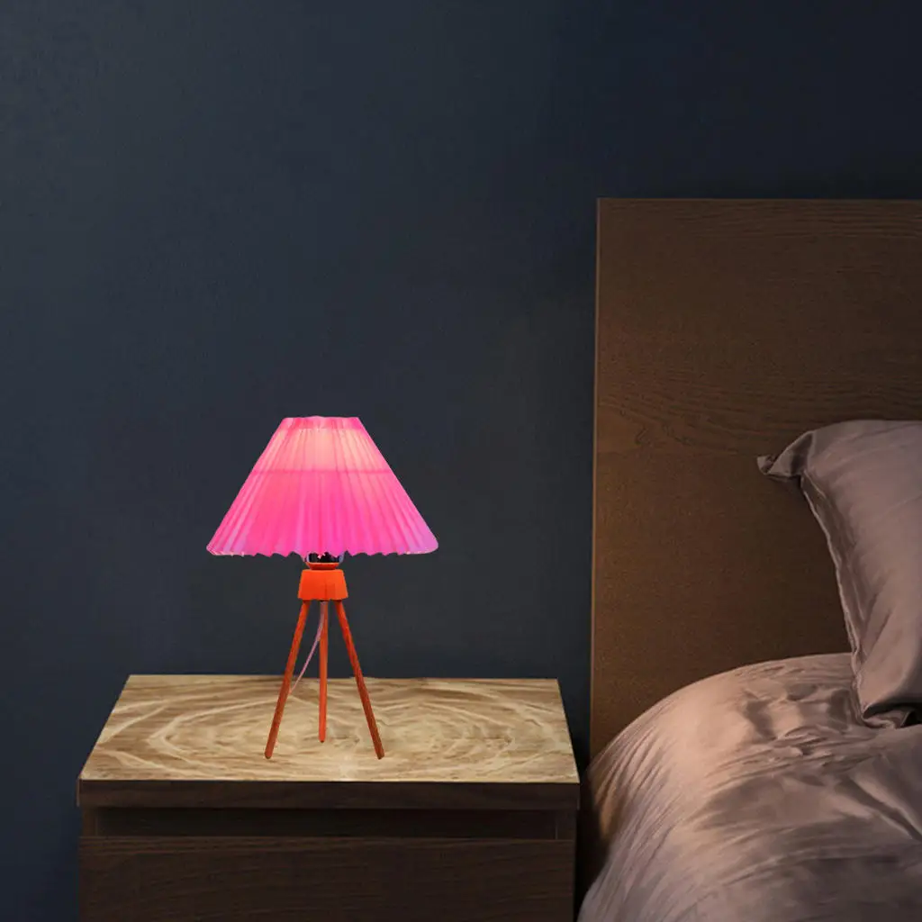 USB Creative Retro Button Control Night Light Wood Cloth Lampshade Bedside Bedroom Office Decorative Table Bedside Night Lamp