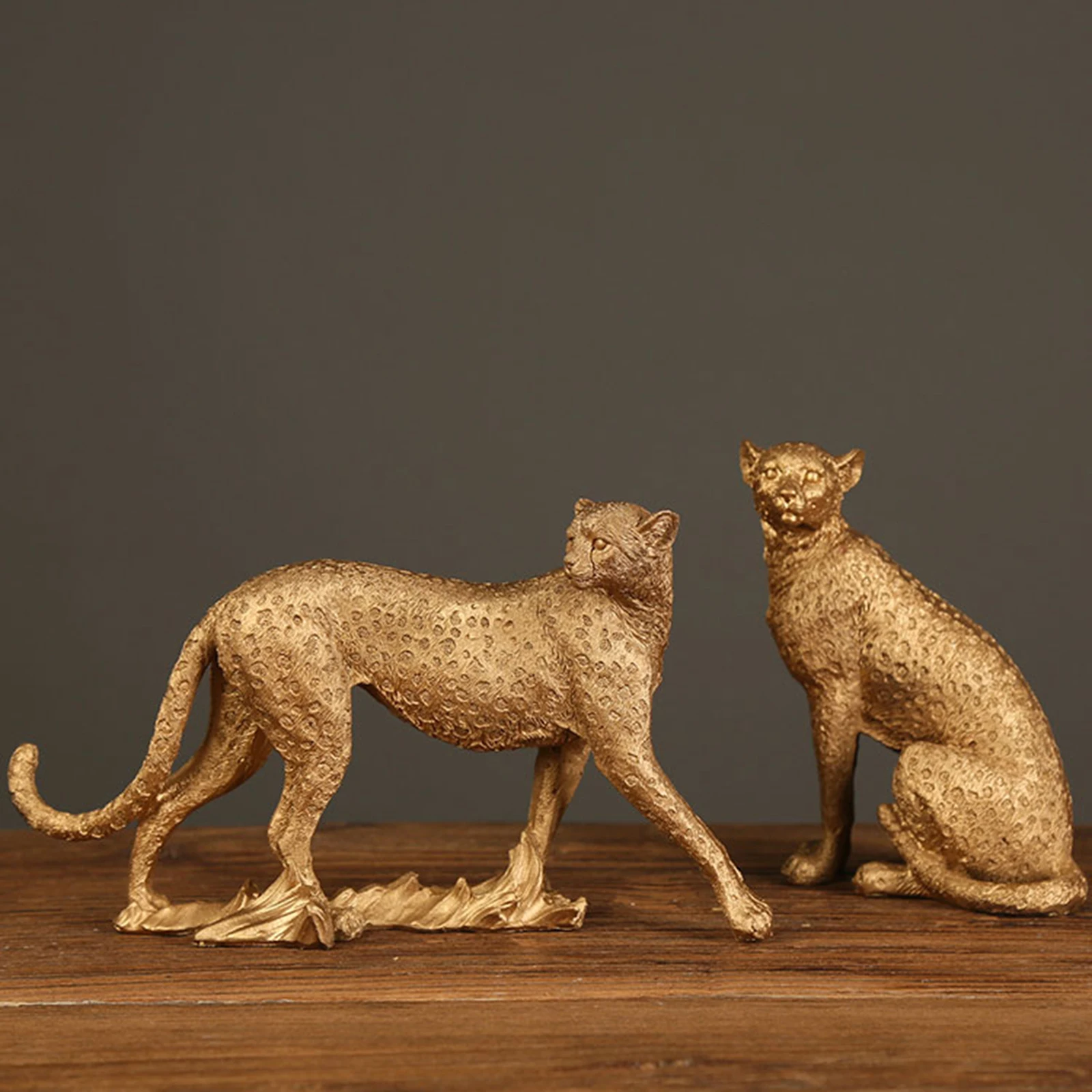 Retro Cheetah Statue Animal Figurine Panther Leopard Sculpture Home Office Table Desktop Decor Ornaments Gifts