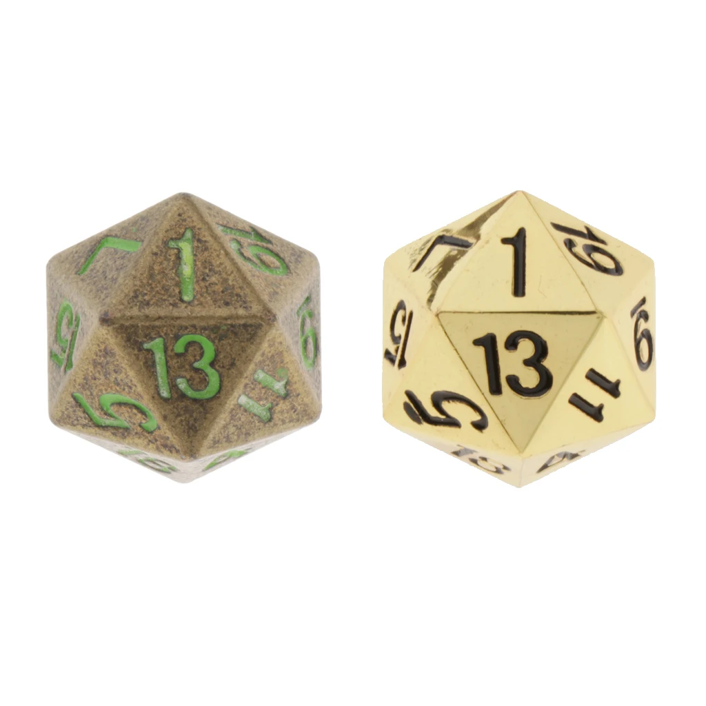 D20 Twenty Sided 22mm 0.87inch Metal Polyhedral Dice Glow in the Dark Luminous Number Dice Golden/Bronze Dice DND Dice