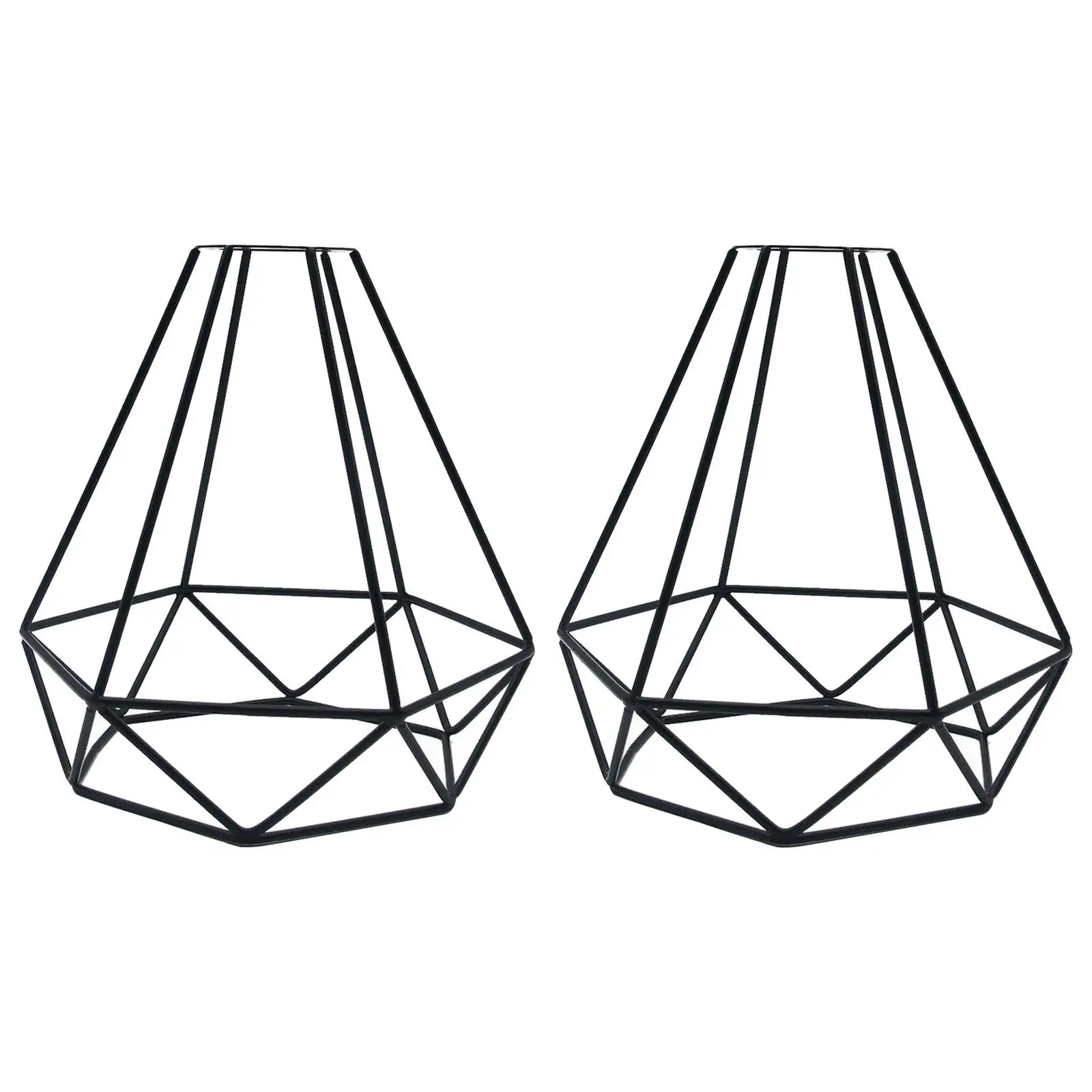 2Pcs Lampshade Only Retro Metal Wire Cage Diamond Shaped Hanging Pendant Light Shade Chandelier Lamp Cover Without Bulb 