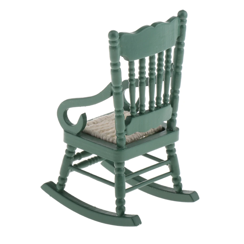 4pcs1/12 Dollhouse Miniature Wooden Rocking Chair Model - Green Plastic 5x7x10cm
