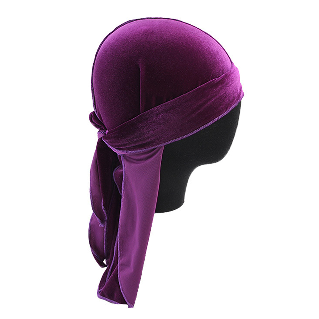 Men's Elegant Velvet Bandana Hat Long Tail Headwear Beanie Cap Chemo Hat
