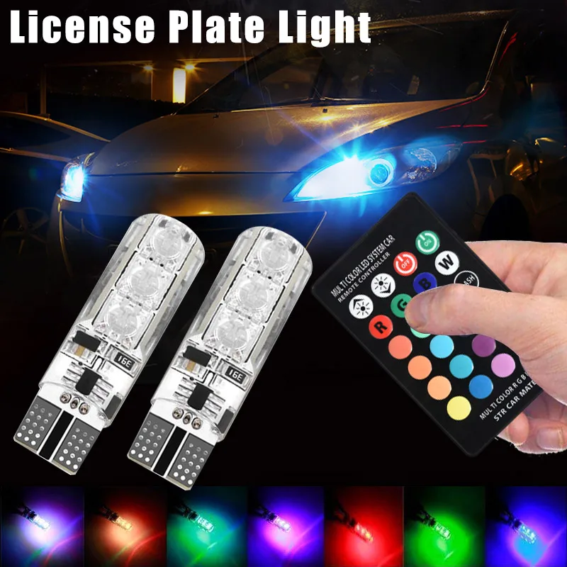 FEELDO 2pcs Remote Control Car T10 5050 6LED RGB Clearance LED Light Silica Gel Reading Light Bulb Interior Lamps 