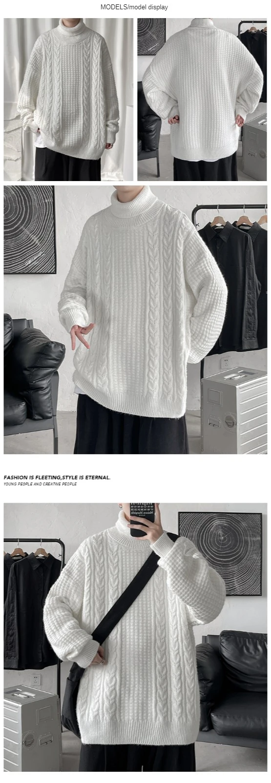 mens turtle neck jumper Turtleneck Sweaters Men Loose Oversized Knitted Pullovers Fashion Youthful Vitality Knitted Sweater Men Pullovers Plus Size 5XL half sweater for men