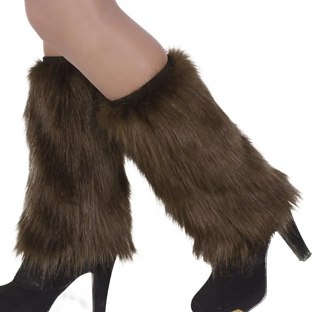 Guêtres de bottes de fourrure artificielle noir pour le chauffage des jambes en hiver pour femmes 