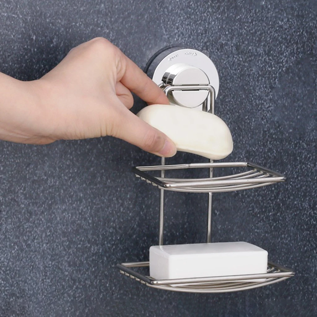 Stainless Steel Suction Cup Bar Soap Holder Self Self Drainage Organizer Wall Soap Dish Sponge Holder Storage Rust Proof