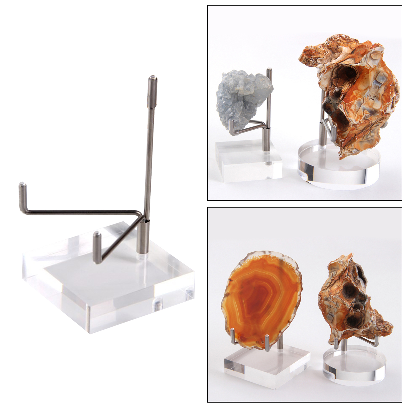 Acrylic Display Stand Metal Arm Holder Suport Square Base for Fossils Minerals Rocks Crystal Ball Collectibles Home Office Decor