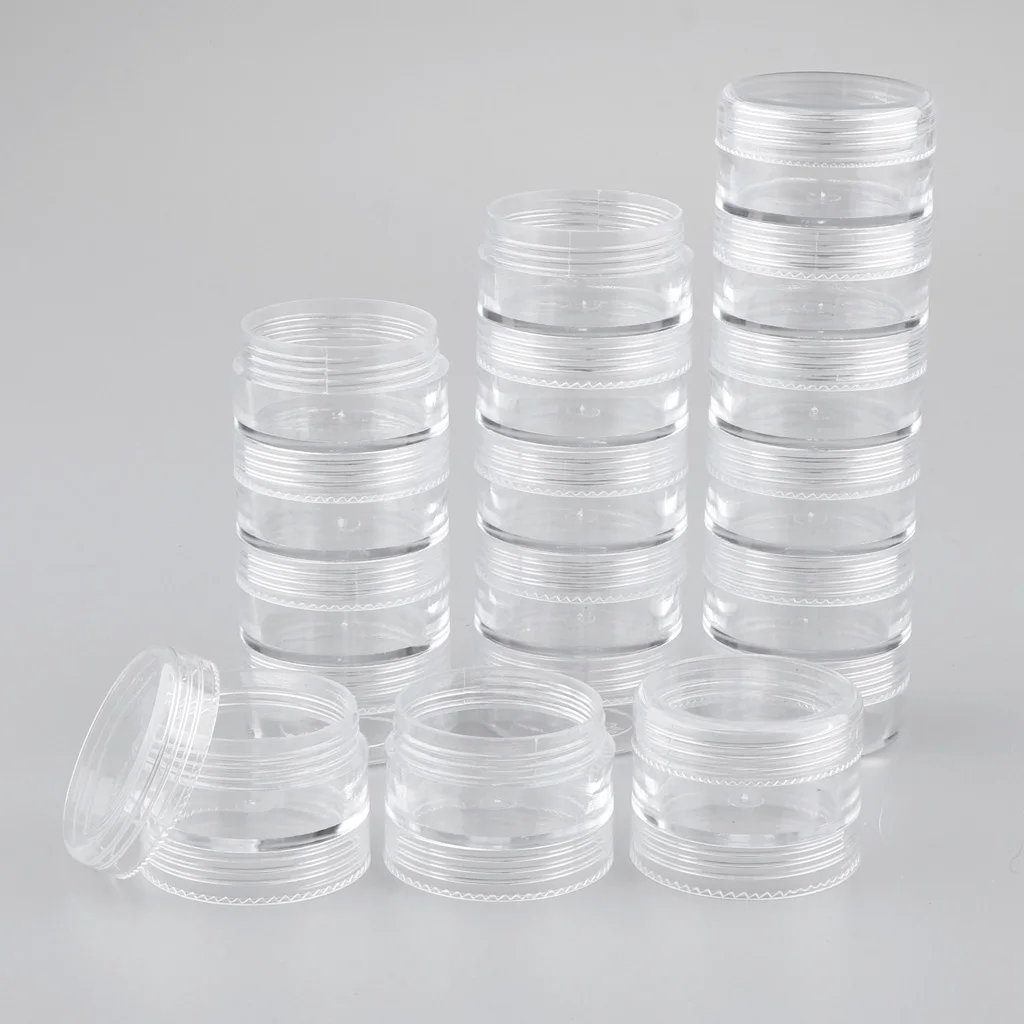 Stackable Jar Empty Containers - 18 Pack - for Eyeshadow, Nail Arts Accessories, Lotion, DIY Craft Beads and Pill