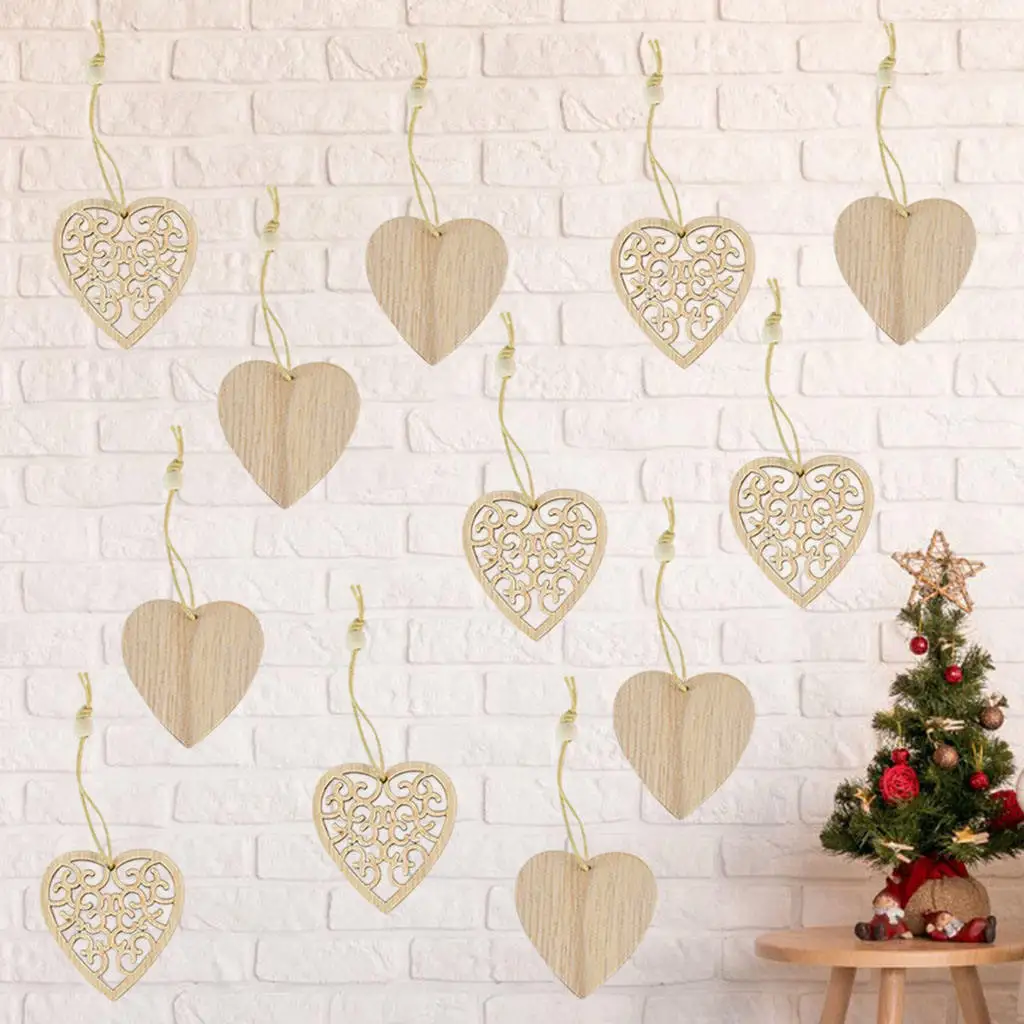 12x Pendant Wooden Shapes Christmas Wood Ornaments,Hanging Embellishments Crafts for Christmas, Wedding, Hanging Decor