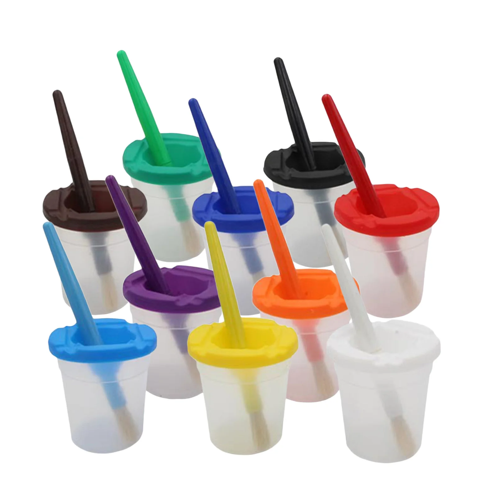 5pieces Paint Cups with Lid Color-Matched Painting Brushes for Toddlers