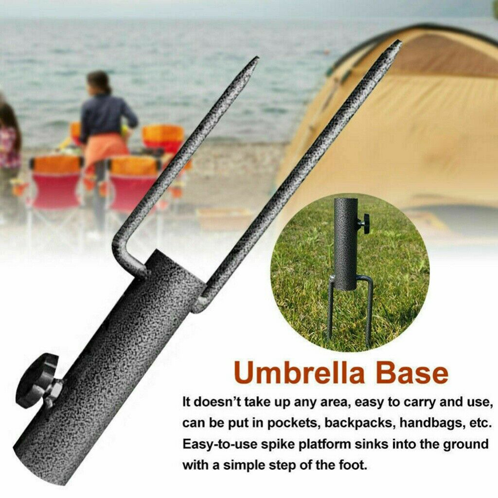 Patio Fishing Umbrella Base Stand Ground Spike Metal Heavy Duty Anchor