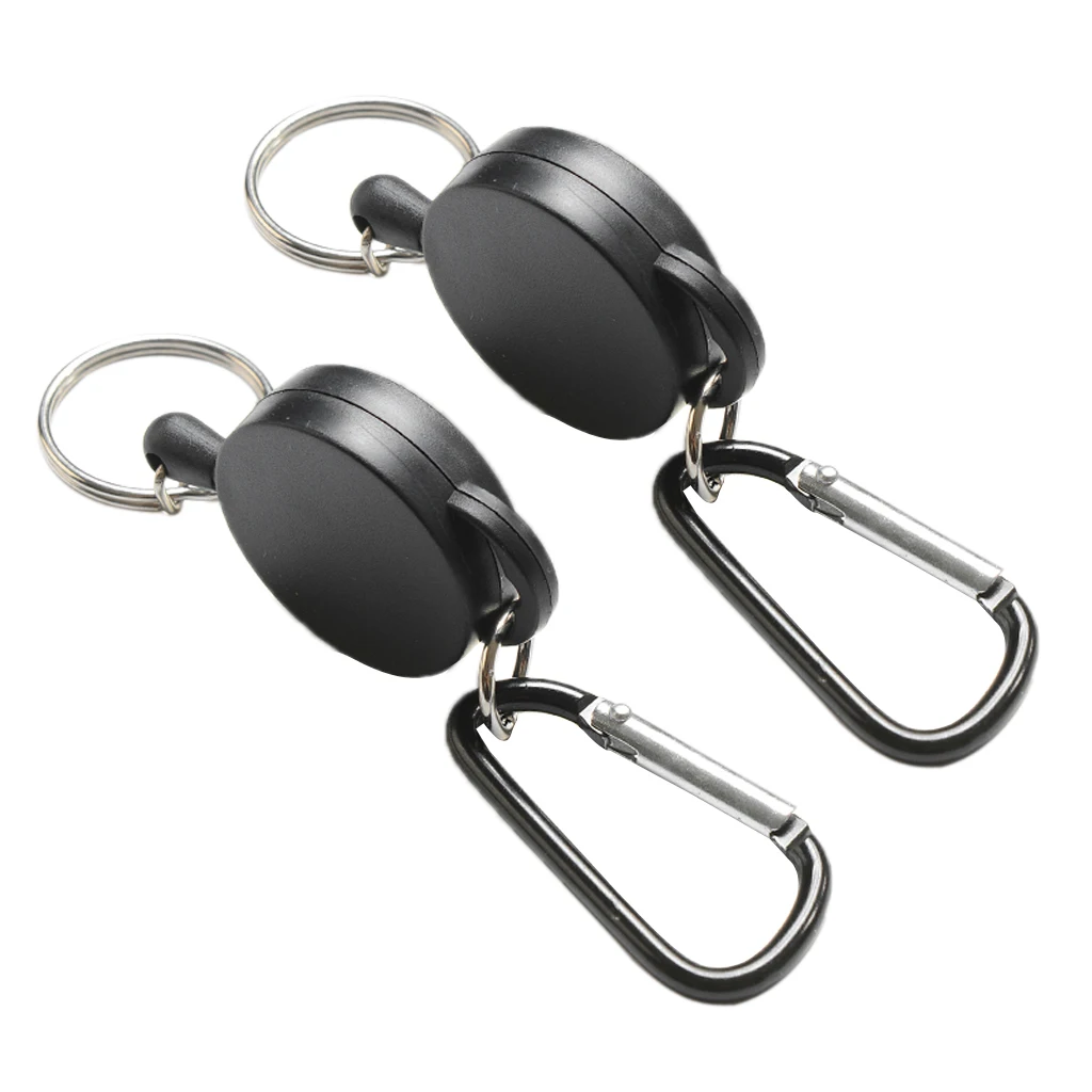 2x Durable Pull Retractable Key Chain 65cm Steel Wire Cable Backpack Clip