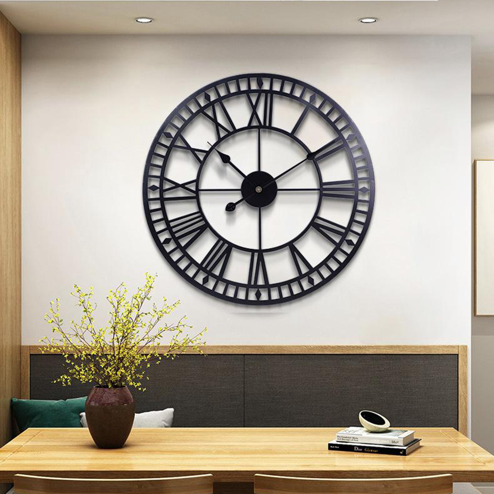 Wall Clock, Industrial Vintage Clock with Roman Numerals, Indoor Silent Battery Operated Metal Decorative Living Room Clock