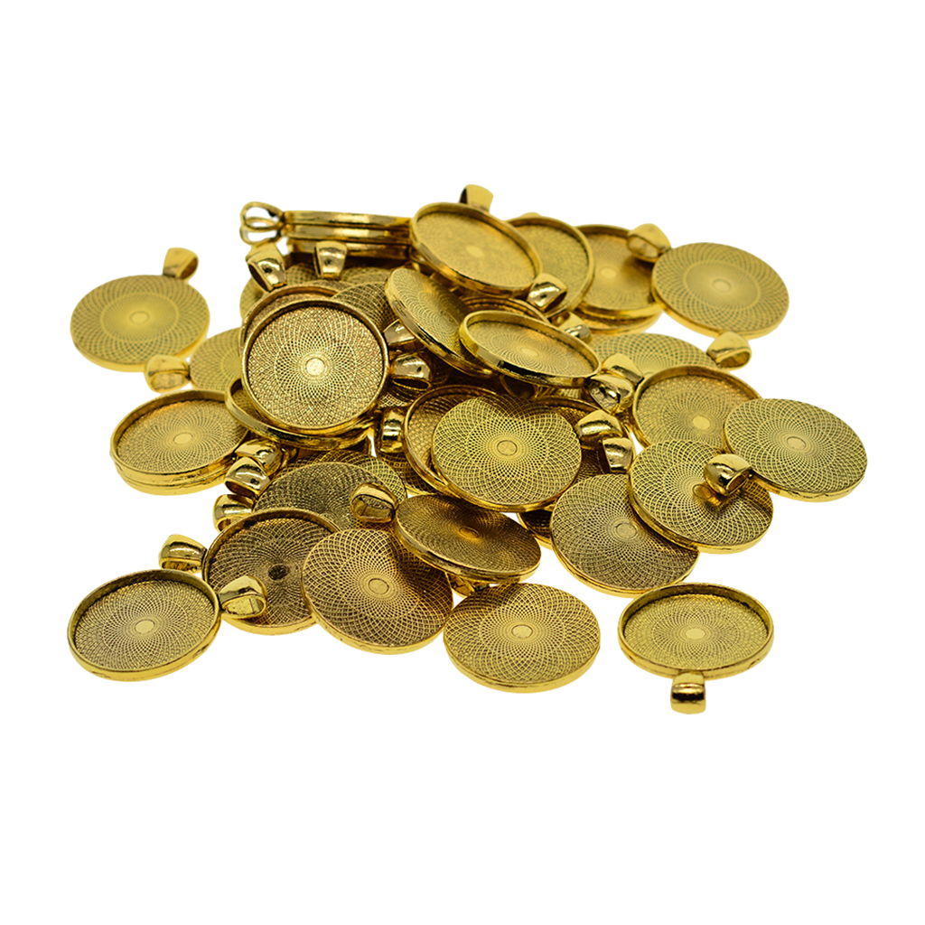 50 Pcs 1 Inch Round Bezel Charms Pendants Blanks Base Settings Tray - Jewelry Making Findings Accessories